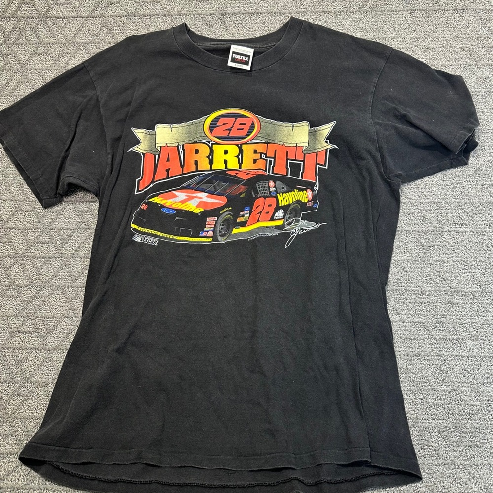 Vintage 90s Jeff Jarrett #28 NASCAR Racing T Shirt Tultex XL Black